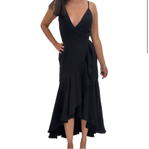 Dress the Population Dresses & Skirts - Dress the Population Black Ruffled Classic Self Tie Midi Dress / Size XS